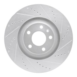 Audi A6 Brake Rotor (1) - Front Right - R1 Concepts - Drilled & Slotted - Silver - `05-`11